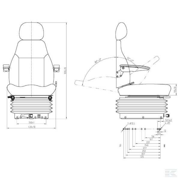 TS48000GP Mehaničko sjedalo od tkanine s oprugama
