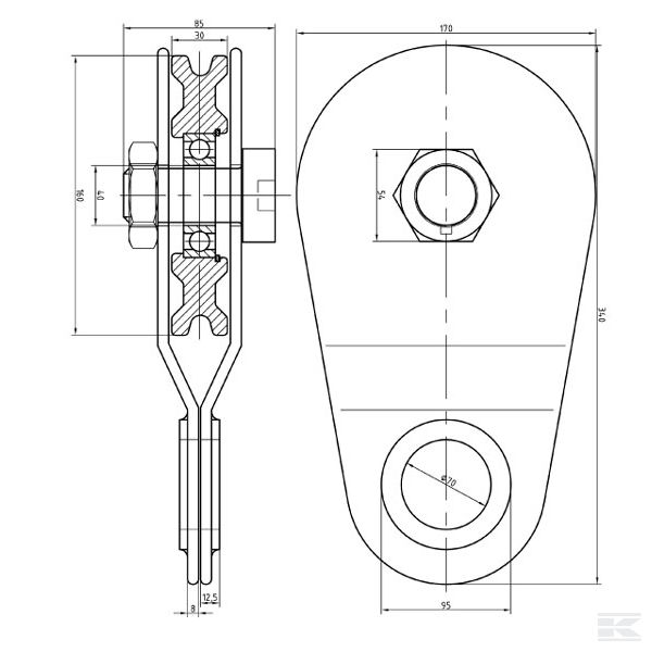 FW15994 Kotač za lanac s bočnim štitovima 10t SRL-B 16